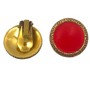 Bergere Vintage Red Resin & Gold Clip On Earrings